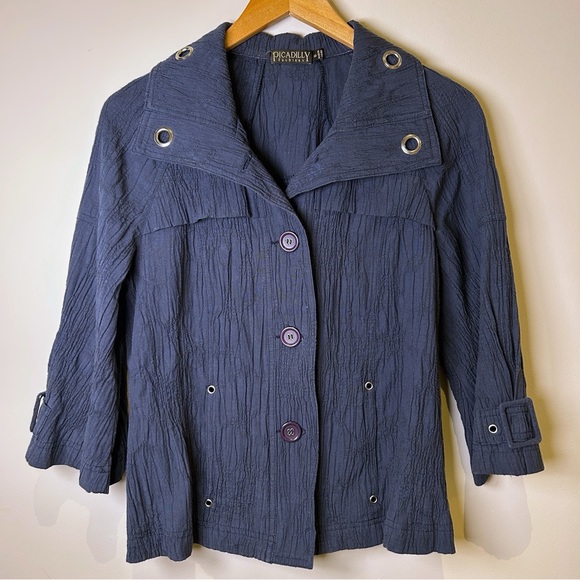 Picadilly Fashion Jackets & Blazers - Piccadilly Vintage Navy Blue Lagenlook Crinkle Texture Jacket With Grommets Sz 6